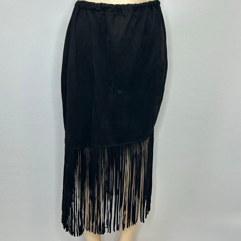 Black Fringe Skirt Size Large Long Tassel Hem Western Festival Boho Goth pull on